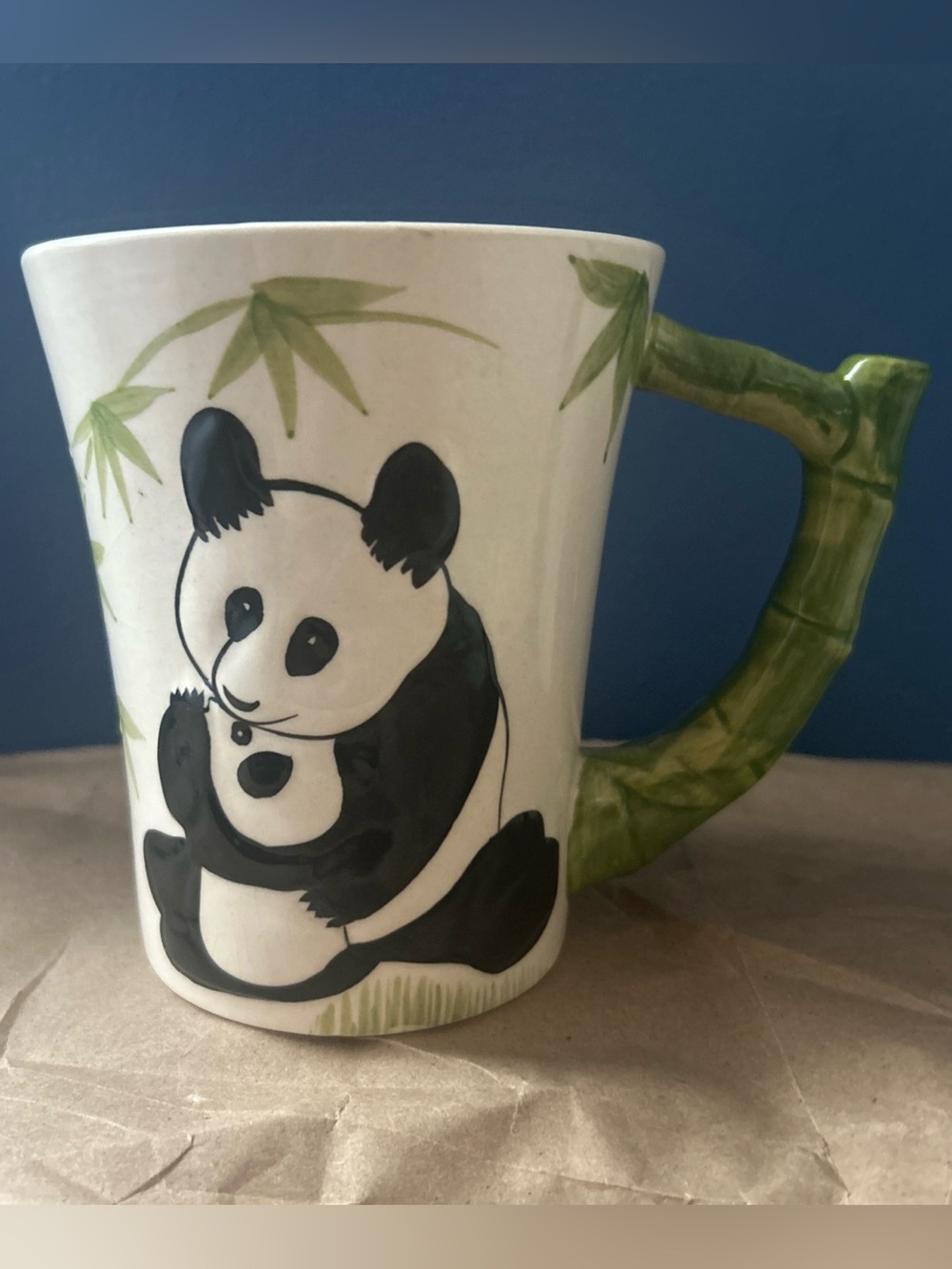 Pier 1 Panda Stoneware Coffee Mug / Tea Cup With Bamboo Handle
